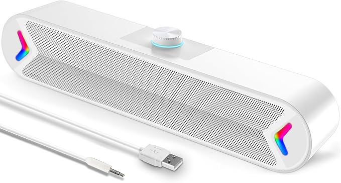 LENRUE Computer Speakers,Wired USB-Powered PC Speakers with 10W Stereo Sound,Sound-bar Speakers for PC Desktop Computer Laptop Monitor (AUX-White)