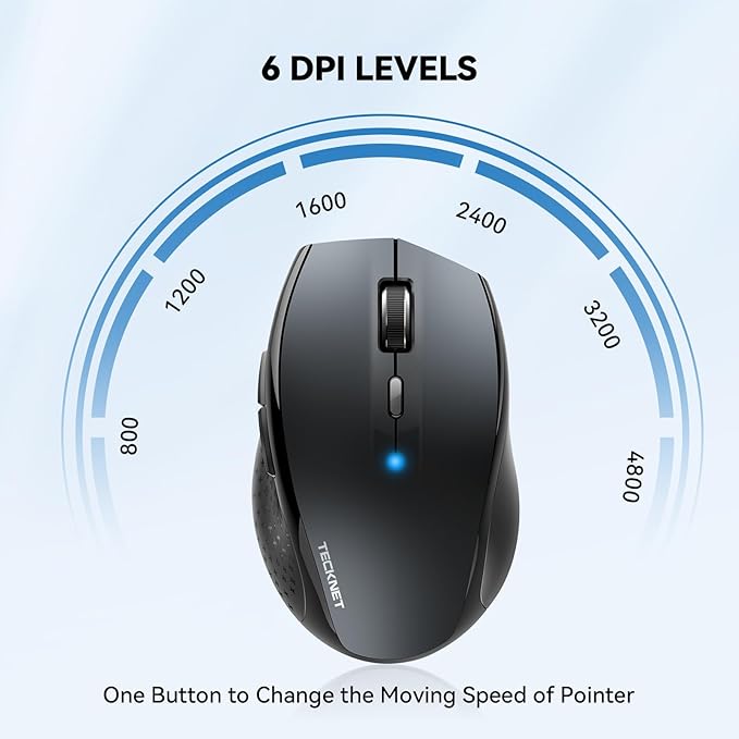 TECKNET 3-Device Bluetooth Mouse, Silent Wireless Mouse with 6-Level DPI up to 4800, 2-Year Battery, 6 Buttons for Wide Compatibility - Gray