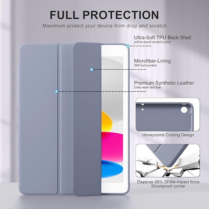 Smart Case for iPad 10.2 Inch 2021/2020/2019, for iPad 9th/8th/7th Generation Without Pencil Holder, Shockproof Cover with Soft TPU Back, Thin& Lightweight, Auto Sleep/Wake, Purple