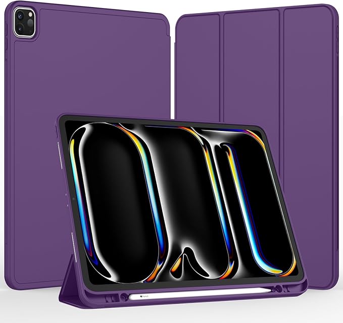 iMieet iPad Pro 13 Inch Case (M5/M4) 2025/2024 with Pencil Holder, Trifold Stand Smart Case with Soft TPU Back, Auto Wake/Sleep (Dark Purple)