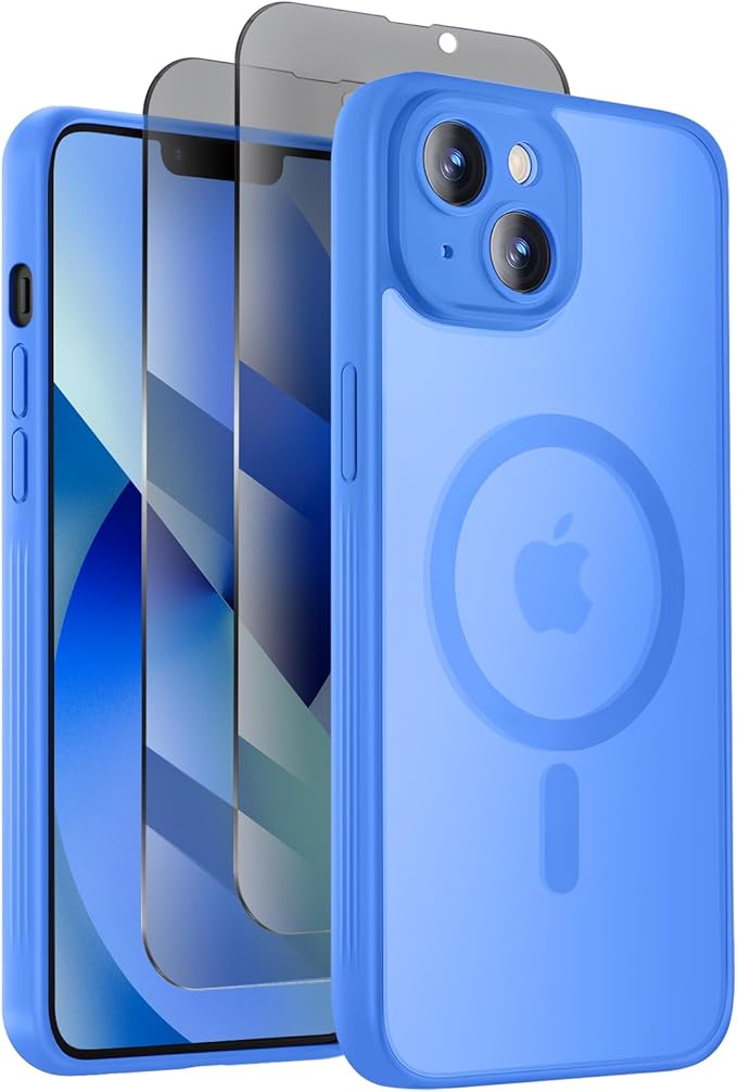 Symcele Designed for iPhone 13 Case, Compatible with MagSafe, with Privacy Screen Protectors X2, [Camera Protection] [15FT Military Drop Protection] Shockproof Phone Case, 6.1", Blue