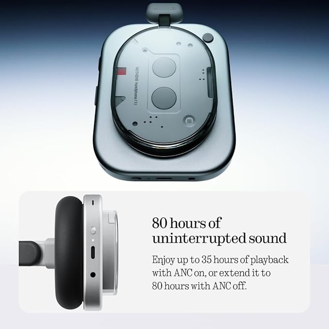 Nothing Headphone (1) Hybrid Active Noise Cancelling Headphones, Wireless Over-Ear Headphones with 6 Mics, 80Hrs Playtime, Hi-Res Audio, KEF-Tuned, Spatial Sound, Comfort Fit & Fast Charging White