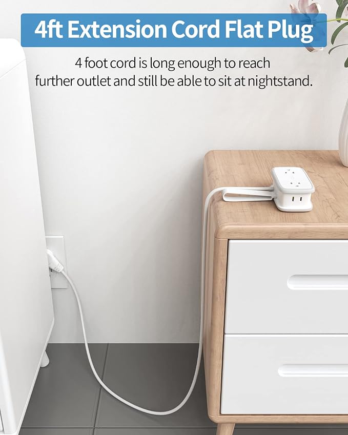 2 Pack Power Strip with USB C Ports, 4 Outlets 3 USB(1 USB-C), NTONPOWER Small Power Strip with 4ft Short Extension Cord Flat Plug, Compact Power Strip for Travel Hotel Cruise Essentials, White