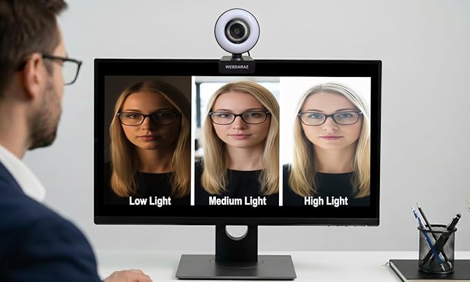Webcam with Light Full HD 4K 1080P Web Camera Auto Focus Microphone Plug and Play USB Computer Web cam for PC Laptop Desktop, Mac Zoom Skype Teams