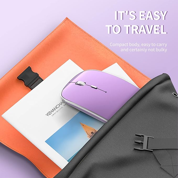 Halpilt Wireless Mouse Chargeable Portable Silent USB and Type-C Dual Mode Wireless Mouse 3 Adjustable DPI for Laptop, Mac, Android, PC (Q23S Black) (Purple)