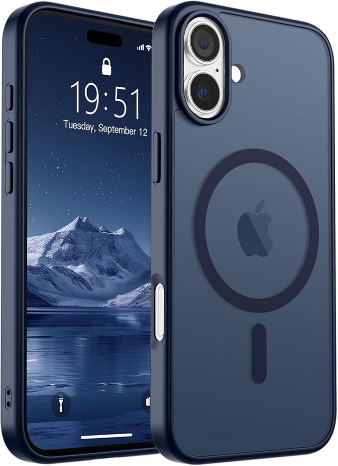 SUPFINE Magnetic for iPhone 16 Case (Compatible with MagSafe) (Military Grade Drop Protection) Translucent Matte Shockproof Phone Cover,Dark Blue