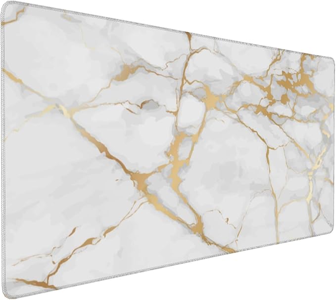 Extra Large Mouse Pads White Gold Marble Print XXL Extended Mousepad with Stitched Edges Non-Slip Rubber Base Computer Keyboard Pad Desk Mat for Home Office Desk Decor, 35.4" X 15.7"