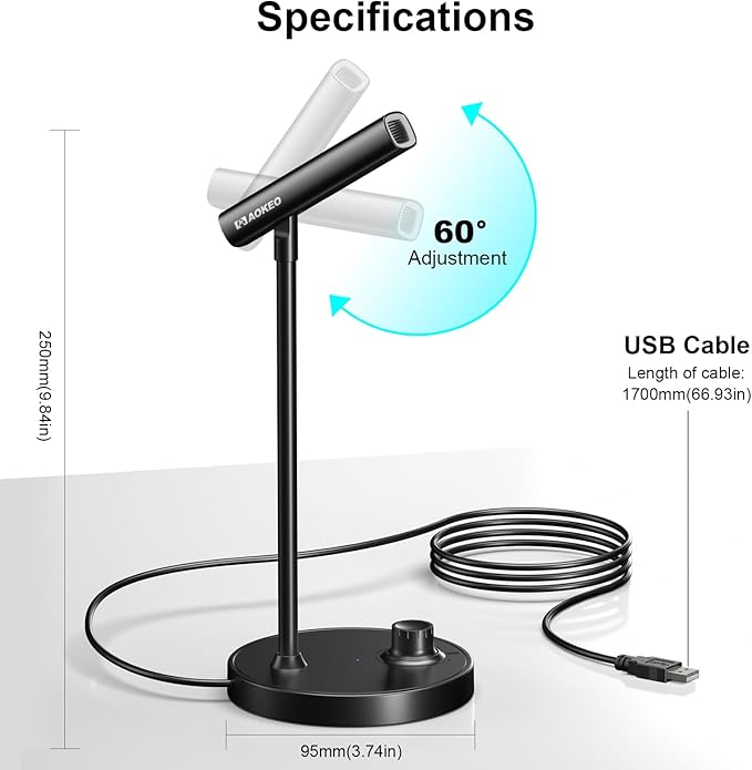 Aokeo USB Desktop Microphone, Computer Microphone for PC with Noise Cancellation & Click to Mute Function for Recording, Gaming, Podcasting, Streaming, YouTube, Mac, Laptop