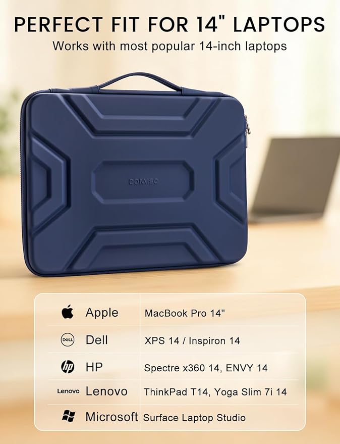 DOMISO 14 inch Laptop Sleeve with Handle, Shockproof & Waterproof EVA Protective Laptop case, Hard Laptop Sleeve for 14" HP Dell Asus Lenovo Laptop, Dark Blue