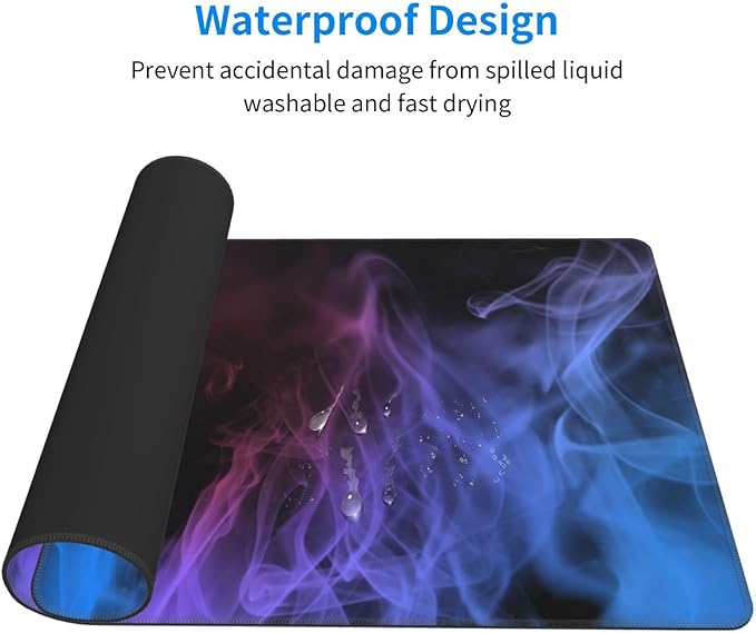 Huge 48x24 inch Mouse Pad - Extra Large Gaming Smoke Mouse Pads with Stitched Edges for Desk, Non-Slip Rubber Base 3XL Mousepad Waterproof Keyboard Pad Desk Pad for Gamer, Office, Home (Blue)