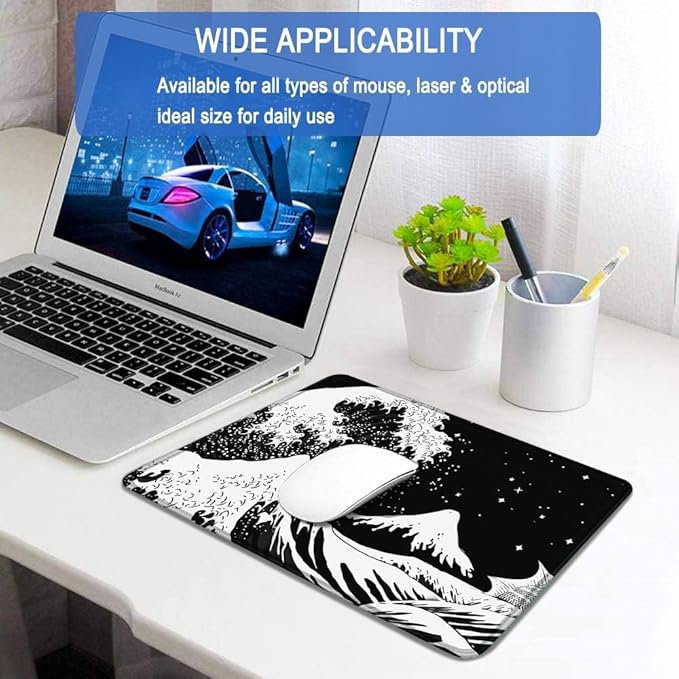 Large Gaming Mouse Pad with Double Stitched Edges, 14.9 x 11.7 inches Premium-Textured & Waterproof Mousepad, Nonslip Natural Rubber Base Mouse pad for Laptop,Computer, Office, Wave White