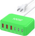 [2026 Updated] USB C Fast Charger, 100W GaN 6 Port Type C Charging Station Hub Block Cube, USB C Wall Charger Power Strip Adapter Plug for iPad iPhone 17 16 15 14 Pro Max Pixel Note Galaxy, 5ft Cord