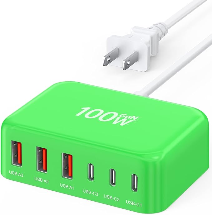 [2026 Updated] USB C Fast Charger, 100W GaN 6 Port Type C Charging Station Hub Block Cube, USB C Wall Charger Power Strip Adapter Plug for iPad iPhone 17 16 15 14 Pro Max Pixel Note Galaxy, 5ft Cord