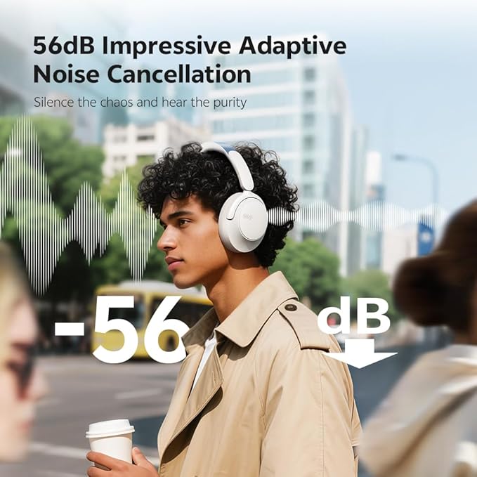 QCY H3S Wireless Over-Ear Headphones, Hybrid Active Noise Cancelling Headphones, Hi-Res Wireless, 102H Playtime, Fast Charging, Comfort Fit, Dual Connection, Bluetooth 6.0(White)