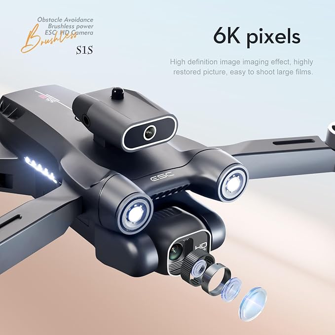 Sonilco S1S Mini Drone with Dual Lens Camera, Brushless Motor, 4-Sided Obstacle Avoidance, LED Light Bar, Altitude Hold, One-Key Return, Wi-Fi FPV, 18min Flight Time, 2 Batteries – Foldable Design (Ages 14+)