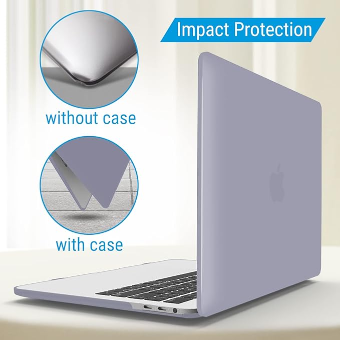 IBENZER Compatible with MacBook Pro 15 Inch Case 2019 2018 2017 2016 A1990 A1707, Hard Shell Case with Keyboard Cover & Type C Adapter for Mac Pro 15 Touch Bar, Lavender Gray, T15LVGY+1TC