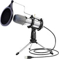 Omnidirectional Condenser Podcast Microphone for Computer - USB Microphone for PC - Gaming Mic for Streaming PC - Recording Mic for Singing w/Pop Filter, Shock Mount & Tripod - Music Studio Equipment