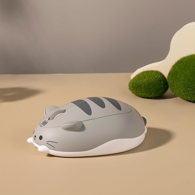 Akko Cat Theme Wireless Gaming Mouse Gray, Tri-Mode Mouse BT3.0/BT5.0/2.4G, Cute Optical Cordless Cartoon Mice for Computer/Laptop/Desktop/PC, Compatible with Mac/Win Gray Mimo
