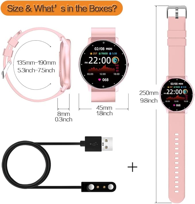 0.3inch Ultra Thin Smart Watch Fitness Tracker Pedometer with Heart Rate, Blood Pressure, Blood Oxygen and Sleep Monitoring Functions, Support Message Push Notification, Multiple OSD Languages