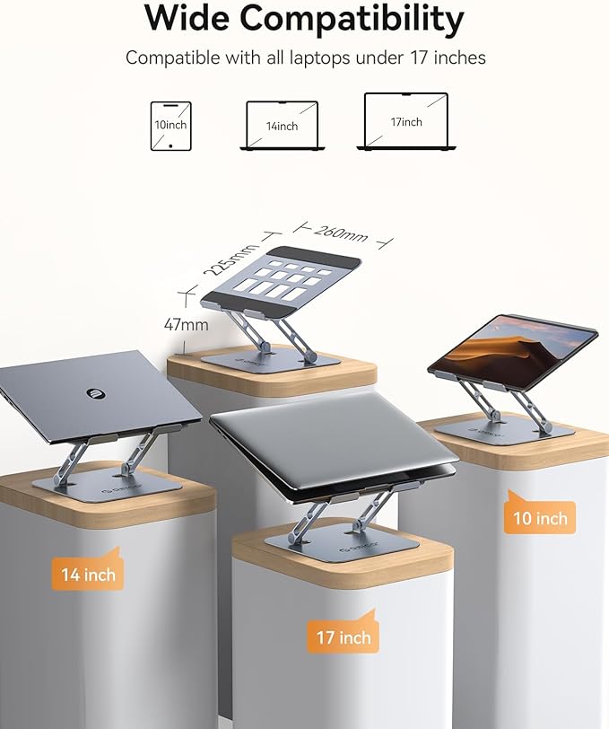 ORICO Ergonomic Laptop Stand for Desk, Height Adjustable Aluminum Alloy Laptop Stand Riser, Foldable Computer Holder Compatible with MacBook, Dell XPS, HP up to 17” - ST11, Gray