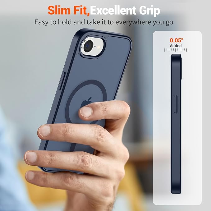 SUPFINE Magnetic for iPhone 17e Case/iPhone 16e Case (Compatible with MagSafe) (Military Grade Drop Protection) Translucent Matte Shockproof Phone Cover,Dark Blue