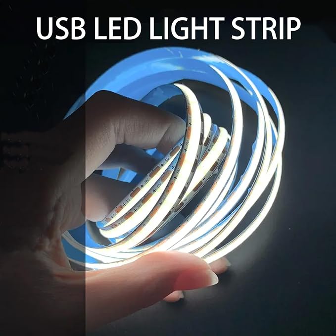 ZSLAIFU A 5V USB LED Light Strip, COB LED Strip Lights, White 5V LED Lights, Small LED Strip Light, TV Lights for TV Under Cabinet Kitchen Living Room Shelving or Displays (White, 3.28ft)