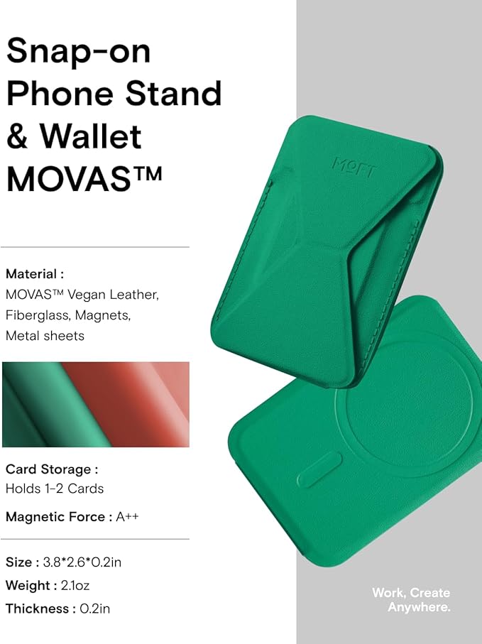MOFT Magnetic Wallet Stand Compatible with iPhone 17/16/15/14/13/12 Series, Angle Adjustment Magsafe Compatible MOVAS Phone Stand, Oz Green