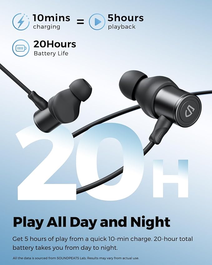 SoundPEATS Q40 HD Sports Neckband Headphones with LDAC Hi-Res Audio & Bluetooth 6.0 Stable Connection, IP67 Waterproof Wireless Earbuds, 20H Playtime for Running Gym, Fast Charge Dual Pairing,Black