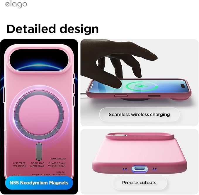 elago for iPhone Air Case, Premium Magnetic Silicone Case, Compatible with MagSafe, Liquid Silicone Material, Protective Cover, Shockproof, Slim Phone, 6.5 inch (Hot Pink)