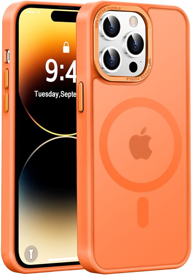 Newfuture Designed for iPhone 14 Pro Max Case with Magnetic [13 FT Military Drop Protection] [Compatible with Magsafe] Slim Translucent Matte Shockproof with Anti-Fingerprint Phone Case, Orange