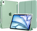 MoKo for iPad Air 11 inch Case (M4/M3/M2) 2026/2025/2024, iPad Air 5th/4th Gen 10.9 inch Case 2022/2020 with Pencil Holder, Slim Light Trifold Cover with Hard PC Translucent Back Shell, Agave Green