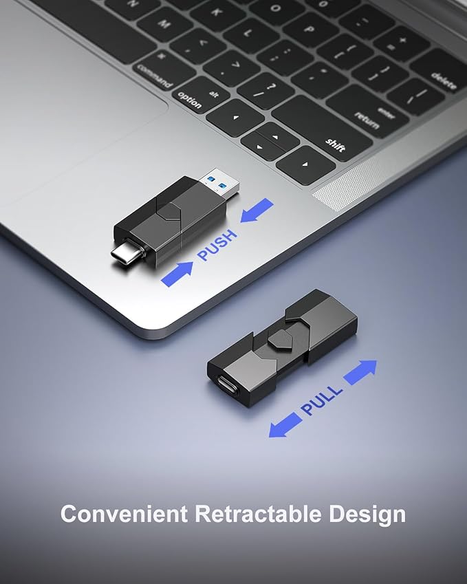 RAOYI 128GB USB C Flash Drive 2 in 1 Type C + USB 3.0 Flash Drive Dual OTG Retractable Type-C Thumb Drive Portable Memory Stick for iPhone 17/16/15 iPad Pro Android Smartphone Tablet PC (Black)
