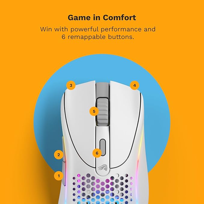 Glorious Gaming - Model D 2 Wireless Ergonomic Mouse, Superlight 66g, up to 210 hr Battery Life, 26K Optical Sensor, 6 Programmable Buttons, 80 Million Clicks, FPS, MMO, MOBA, Battle Royale (White)