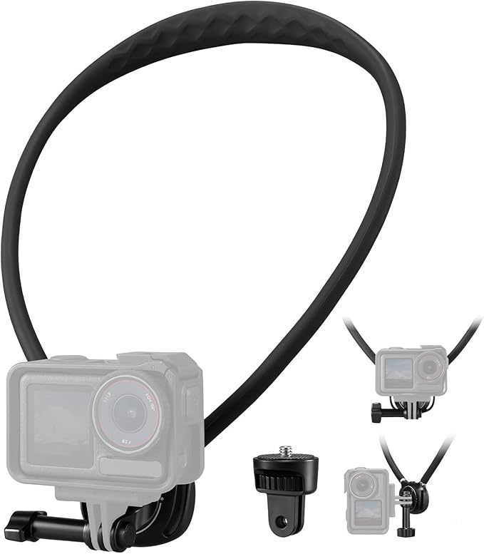 K&F CONCEPT Neck Mount with Air Cushion, Camera Holder with 1/4" Adapter Hands-Free POV Vlogging for GoPro Hero 13/12/11/10/9/8/7/6/5/4/MAX, Insta 360 X5/X4/Ace Pro 2, DJI Osmo Nano Action 6/3/4/5 Pro
