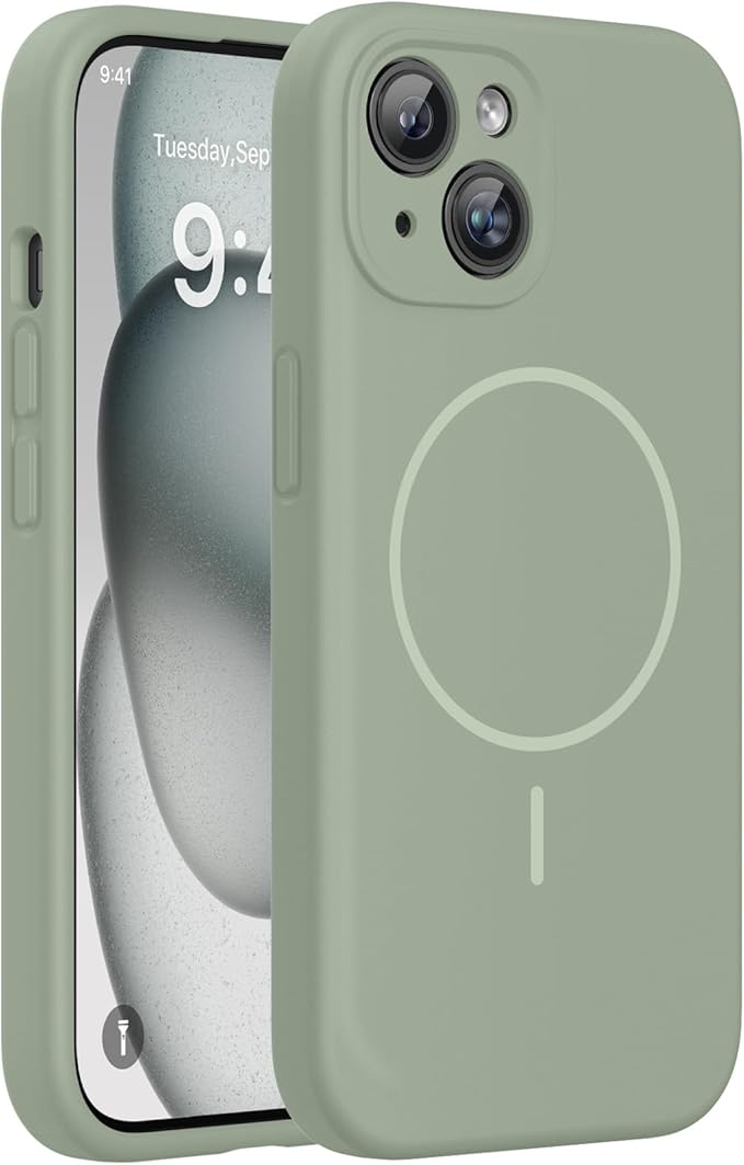 Miracase Compatible with iPhone 15 Case, [Soft Anti-Scratch Microfiber Lining], Liquid Silicone Case Gel Rubber Shockproof Drop Protection Phone Case for iPhone 15, Patina Green