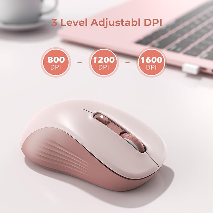 seenda Bluetooth Wireless Mouse, Bluetooth & 2.4G USB Dual Mode, Quiet Clicks, 1600 DPI Smooth Tracking, Ergonomic Design, 24-Months Battery Life, Portable Mouse for Laptop/Mac/Ipad/PC/Tablet-Pink