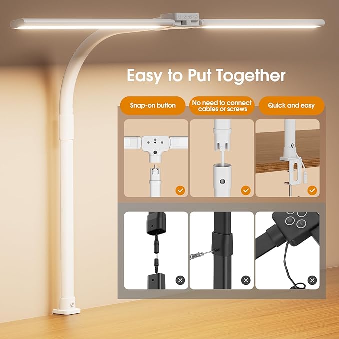 SIBRILLE LED Desk Lamp for Home Office - Dimmable Computer Desk Light with Clamp, Modern Architect Task Lamp with Color Changing, Flexible Desktop Lamp with Gooseneck for Monitor, Double Head, White