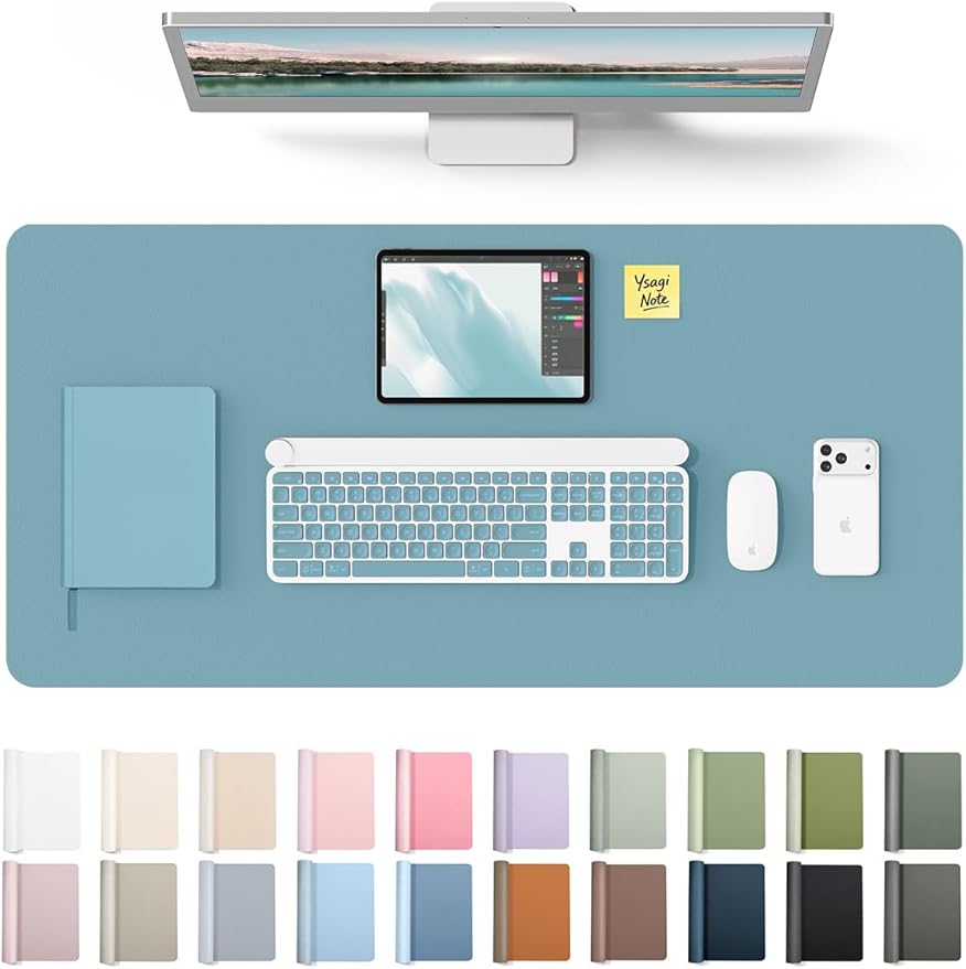 YSAGi Leather Desk Pad Protector, Office Desk Mat, Large Mouse Pad, Non-Slip PU Leather Desk Blotter, Laptop Desk Pad, Waterproof Desk Writing Pad for Office and Home (Aquamarine, 31.5" x 15.8")