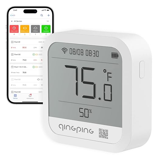 Qingping Wi-Fi Indoor Thermometer Hygrometer, Remote Monitoring via Qingping IoT, Temperature and Humidity Monitor for Different Scenarios, Fast Alert Notification, Rechargeable Battrey