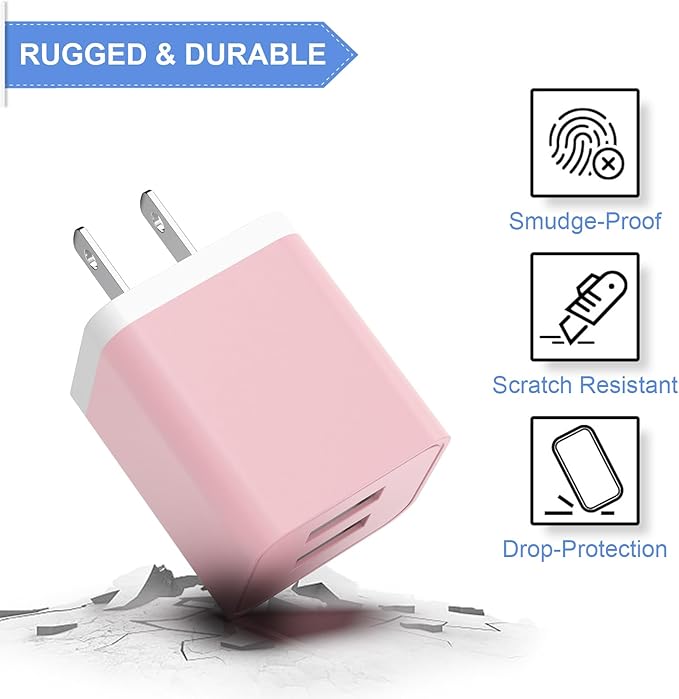 6Pack USB Wall Charger, iGENJUN 2.4A Dual USB Port Cube Power Plug Adapter Fast Phone Charger Block Charging Box Brick for iPhone 15/15 Pro/15 Pro Max/14, Samsung Galaxy, Pixel, LG, Android-Multicolor