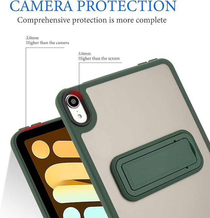 Shockproof Case for iPad mini 7th/6th Generation (2024/2021 8.3-inch), Kickstand Slim Fit Rugged Bumper Lightweight Anti-Scratch Bumper Case Cover for Women Men, Green