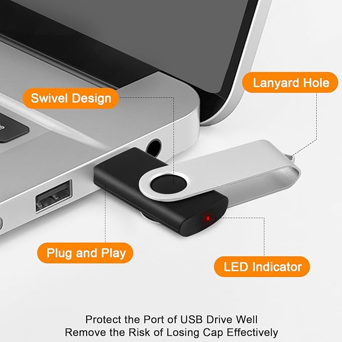 1GB USB Flash Drive 10 Pack, USB2.0 Thumb Drives Memory Stick Jump Drive with Light, Swivel USB Drive Zip Drive Bulk Flashdrive Pen Drive for Backup and Transfer, USB Storage Flash Drive Photo Stick
