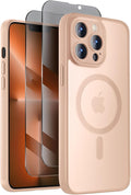 Symcele Designed for iPhone 13 Pro Max Case, Compatible with MagSafe, with Privacy Screen Protectors X2, [Camera Protection] [15FT Military Drop Protection] Shockproof Phone Case, 6.7", Light Brown