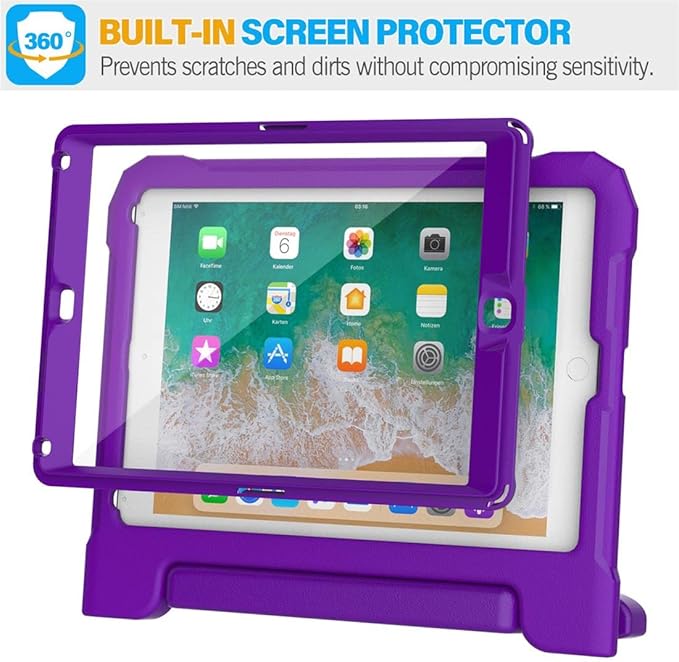 SUPLIK Kids Case for iPad 5th/6th Generation (9.7 inch, 2017/2018), iPad Air 1 & Air 2 & Pro 9.7 Case with Screen Protector, Durable Shockproof Protective Cover with Handle Stand, Purple