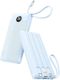 VRURC Portable Charger for iPhone, Built in Cables & Lanyard Power Bank 10000mAh, Compact USB C Charging Bank 5 Outputs for Multi Devices,Travel Essential for Hiking Camping Business Cruise Ship-Blue