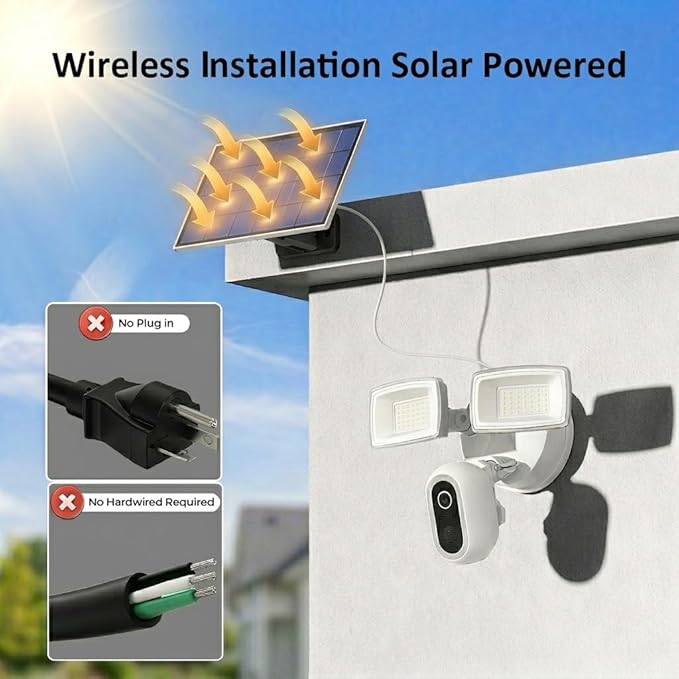 Onforu Solar Flood Light Camera, 2K Wireless Outdoor Floodlight Security Cam with USB-C Rechargeable, Motion Detection, Color Night Vision, 2.4GHz WiFi, Siren, 24/7 Recording, Works with Alexa, IP65