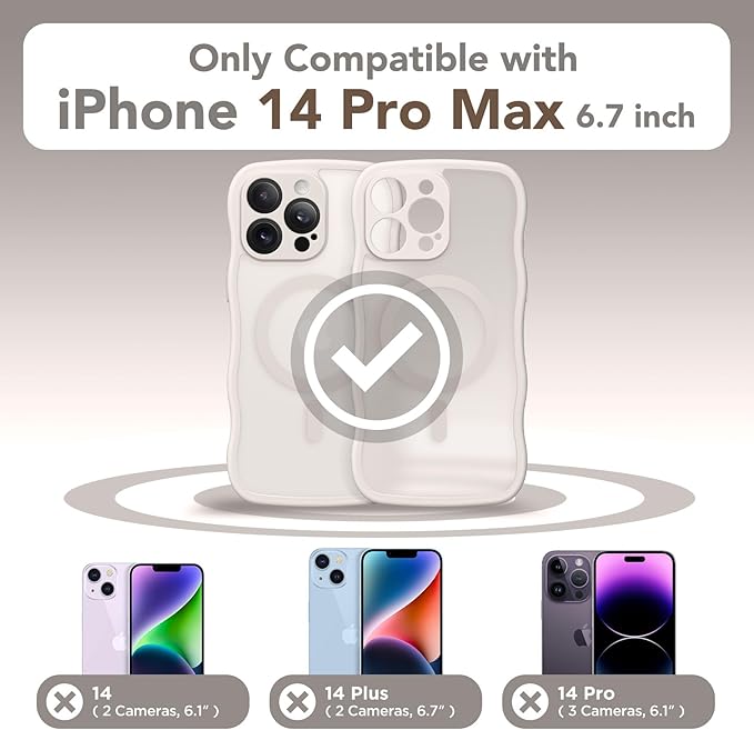 CAPRARO Cute for iPhone 14 Pro Max Case, Compatible with MagSafe, [Curly Wave Edge] [Full Camera Protection] [14 FT Drop Protection] Magnetic Phone Case for 14 Pro Max 6.7 Inch, Stone