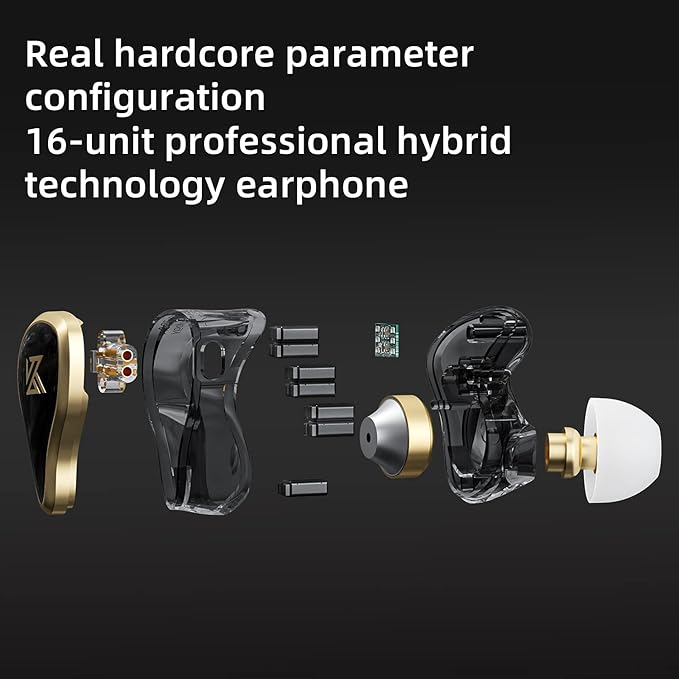 KZ ZAS 7BA+1DD in Ear Monitor Headphones, Wired Earbuds 8 Hybrid Drivers HiFi Deep Bass Sound Isolating Earphone Clear Sound Secure Fit 8 Core Durable Cable Professional IEM (Without Mic, Black)