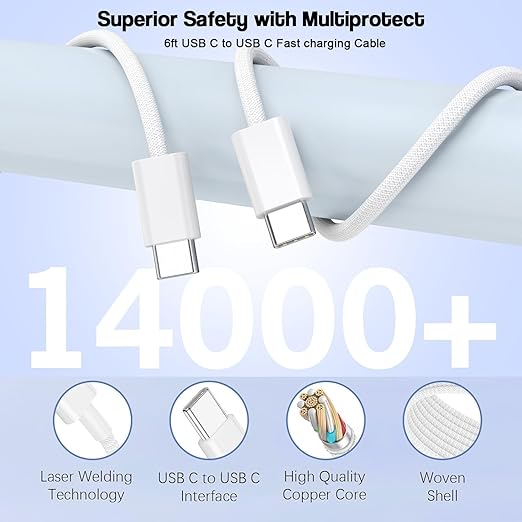 [Apple MFi Certified]40W iPhone 17/16/15 Fast Charger,PD 40W Type C Apple Charger 4 Port Wall Plug with 6FT USB C-C Fast Charging Woven Cord for iPhone 17/17 Pro/16/16e/16 Pro Max/15/iPad Pro/Air/Mini