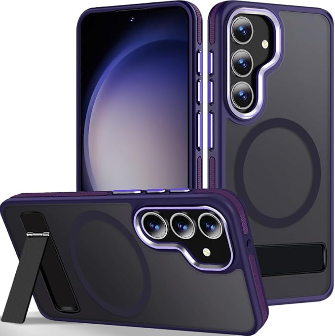 MALEWOLF Case for Galaxy S23 FE with 3 Modes Stand, Compatible with Magsafe, Color Hybrid Shockproof Cover Anti-Slip, Matte Translucent PhoneCase for Galaxy S23 FE (Dark Purple)